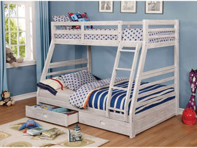 California Wire-Brushed White Twin/Full Bunk Bed w/ 2 Drawers - Ornate Home