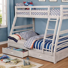 California Wire-Brushed White Twin/Full Bunk Bed w/ 2 Drawers - Ornate Home