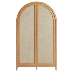 Calista Natural 79" Tall Wide Rattan Arched Storage Cabinet - Ornate Home
