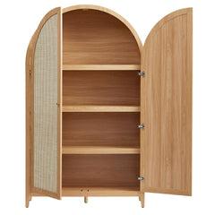 Calista Natural 79" Tall Wide Rattan Arched Storage Cabinet - Ornate Home