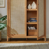 Calista Natural 79" Tall Wide Rattan Arched Storage Cabinet - Ornate Home