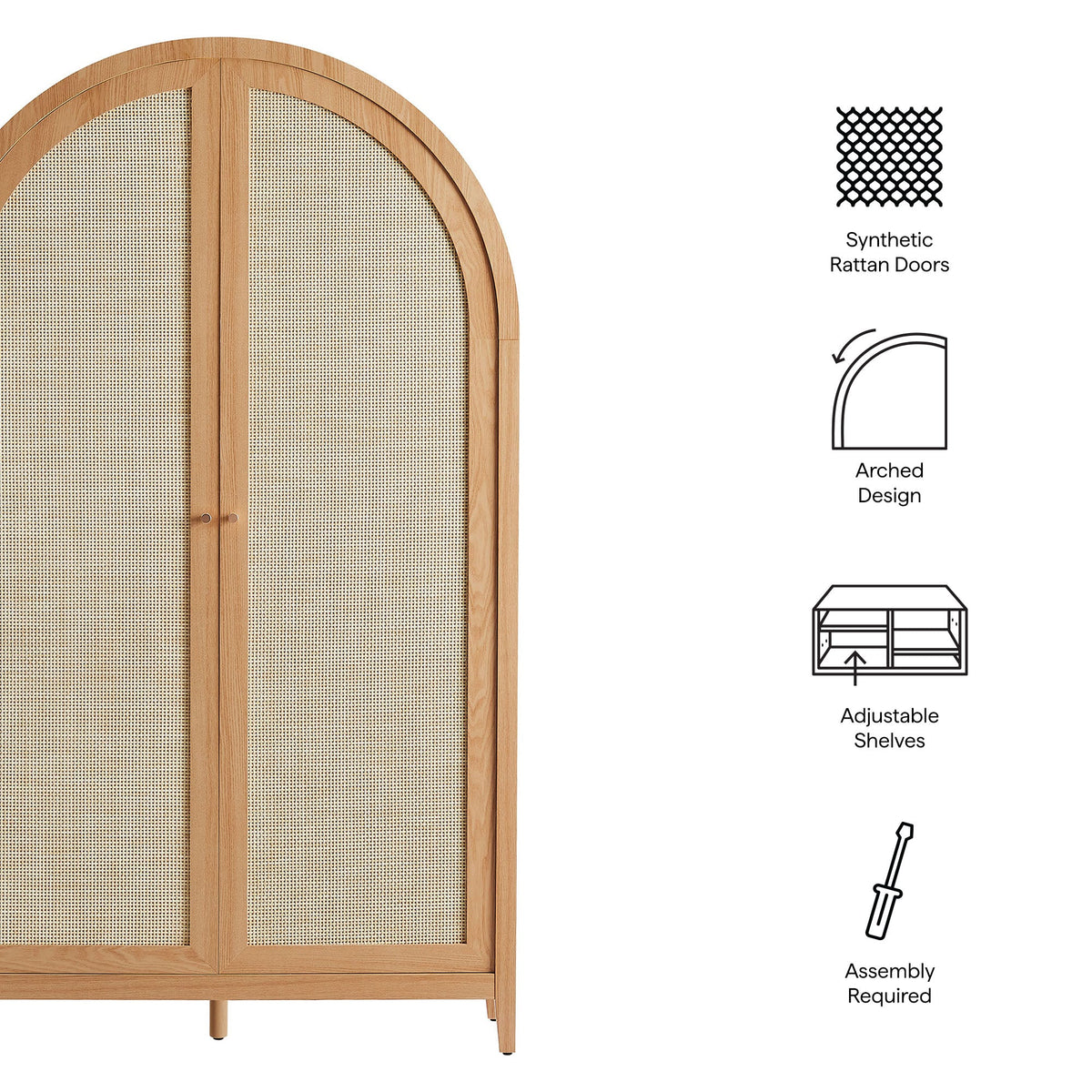 Calista Natural 79" Tall Wide Rattan Arched Storage Cabinet - Ornate Home