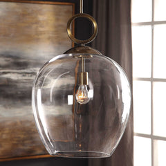 Calix Brass Large Blown Glass 1 Light Pendant - Ornate Home