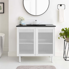 Calla Black/White 36" Perforated Metal Bathroom Vanity - Ornate Home