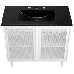 Calla Black/White 36" Perforated Metal Bathroom Vanity - Ornate Home
