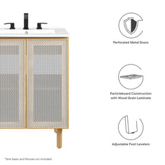 Calla Oak 24" Perforated Metal Bathroom Vanity Cabinet (Sink Basin Not Included) - Ornate Home
