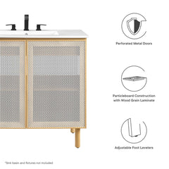 Calla Oak 36" Perforated Metal Bathroom Vanity Cabinet (Sink Basin Not Included) - Ornate Home