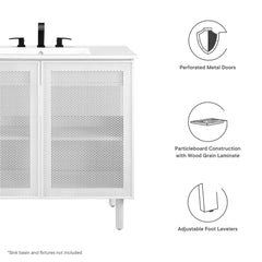 Calla White 36" Perforated Metal Bathroom Vanity Cabinet (Sink Basin Not Included) - Ornate Home