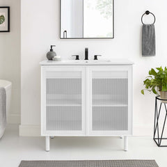 Calla White 36" Perforated Metal Bathroom Vanity - Ornate Home