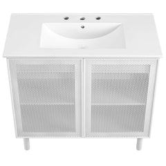 Calla White 36" Perforated Metal Bathroom Vanity - Ornate Home