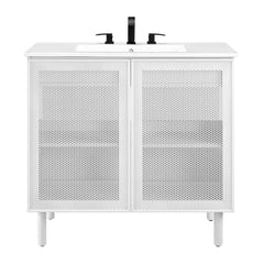 Calla White 36" Perforated Metal Bathroom Vanity - Ornate Home