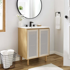 Calla White/Oak 24" Perforated Metal Bathroom Vanity - Ornate Home