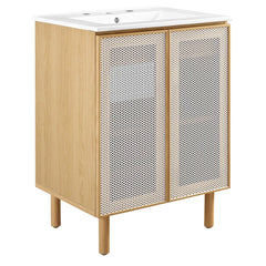 Calla White/Oak 24" Perforated Metal Bathroom Vanity - Ornate Home
