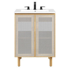Calla White/Oak 24" Perforated Metal Bathroom Vanity - Ornate Home
