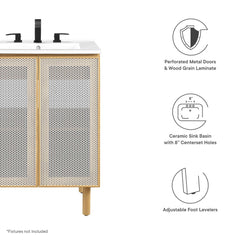 Calla White/Oak 24" Perforated Metal Bathroom Vanity - Ornate Home