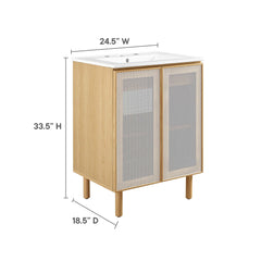 Calla White/Oak 24" Perforated Metal Bathroom Vanity - Ornate Home