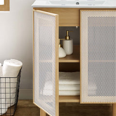 Calla White/Oak 24" Perforated Metal Bathroom Vanity - Ornate Home