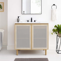 Calla White/Oak 36" Perforated Metal Bathroom Vanity - Ornate Home