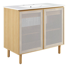 Calla White/Oak 36" Perforated Metal Bathroom Vanity - Ornate Home