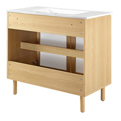 Calla White/Oak 36" Perforated Metal Bathroom Vanity - Ornate Home
