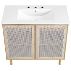 Calla White/Oak 36" Perforated Metal Bathroom Vanity - Ornate Home