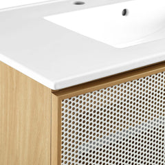 Calla White/Oak 36" Perforated Metal Bathroom Vanity - Ornate Home