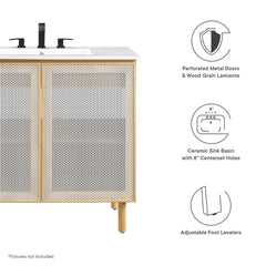 Calla White/Oak 36" Perforated Metal Bathroom Vanity - Ornate Home