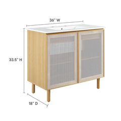 Calla White/Oak 36" Perforated Metal Bathroom Vanity - Ornate Home
