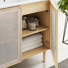 Calla White/Oak 36" Perforated Metal Bathroom Vanity - Ornate Home