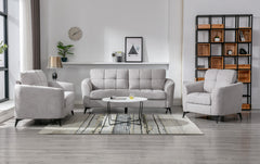 Callie Light Gray Woven Fabric Sofa, Loveseat & Chair Set - Ornate Home