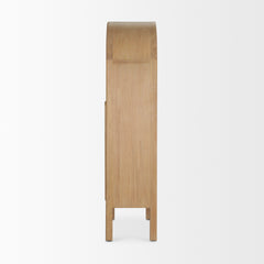 Callum Light Brown Elm Wood with Glass Doors Arched Curio Cabinet