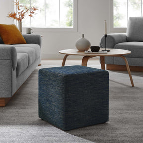 Callum Weave Azure 17" Square Woven Heathered Fabric Upholstered Ottoman - Ornate Home