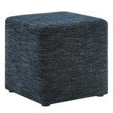 Callum Weave Azure 17" Square Woven Heathered Fabric Upholstered Ottoman - Ornate Home