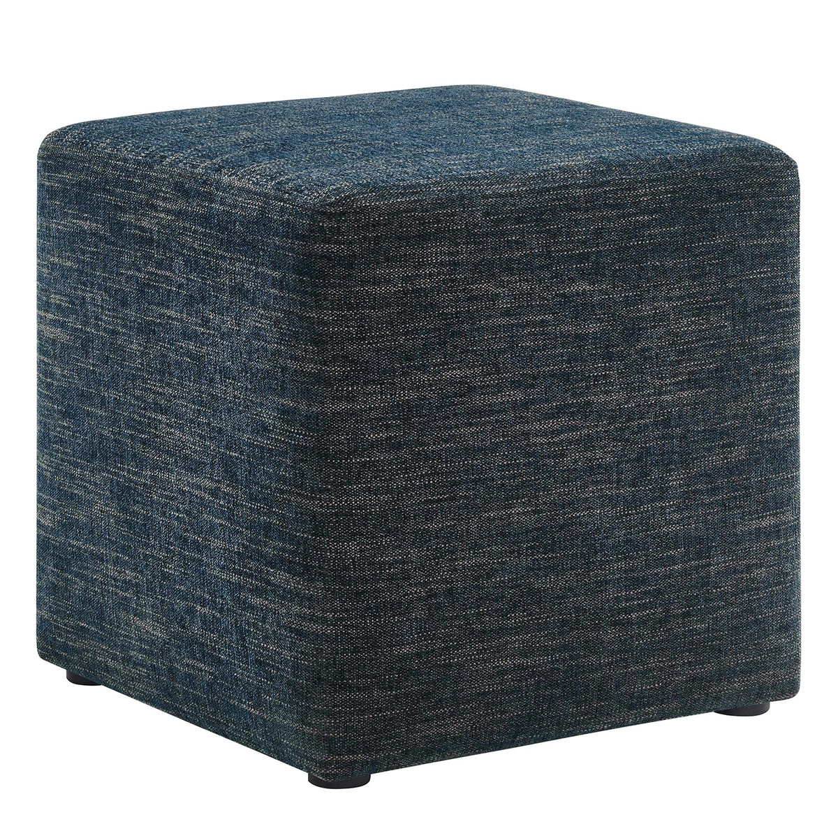 Callum Weave Azure 17" Square Woven Heathered Fabric Upholstered Ottoman - Ornate Home