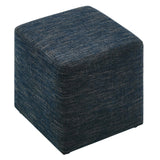 Callum Weave Azure 17" Square Woven Heathered Fabric Upholstered Ottoman - Ornate Home