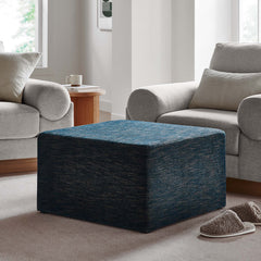 Callum Weave Azure Large 28" Square Woven Heathered Fabric Upholstered Ottoman - Ornate Home