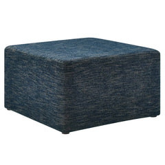 Callum Weave Azure Large 28" Square Woven Heathered Fabric Upholstered Ottoman - Ornate Home