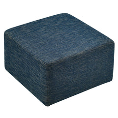 Callum Weave Azure Large 28" Square Woven Heathered Fabric Upholstered Ottoman - Ornate Home