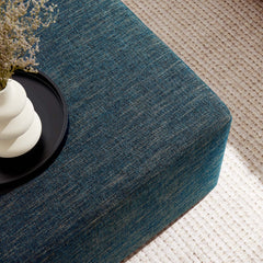 Callum Weave Azure Large 28" Square Woven Heathered Fabric Upholstered Ottoman - Ornate Home