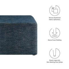 Callum Weave Azure Large 28" Square Woven Heathered Fabric Upholstered Ottoman - Ornate Home