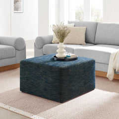 Callum Weave Azure Large 28" Square Woven Heathered Fabric Upholstered Ottoman - Ornate Home
