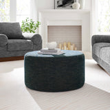 Callum Weave Azure Large 29" Round Woven Heathered Fabric Upholstered Ottoman - Ornate Home