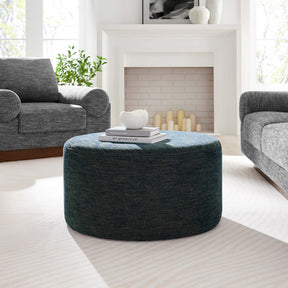 Callum Weave Azure Large 29" Round Woven Heathered Fabric Upholstered Ottoman - Ornate Home