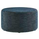 Callum Weave Azure Large 29" Round Woven Heathered Fabric Upholstered Ottoman - Ornate Home