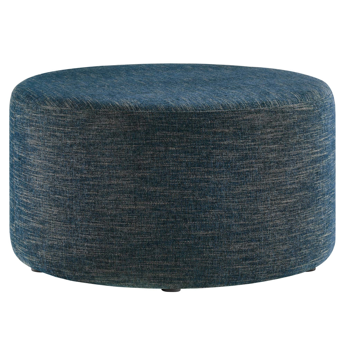 Callum Weave Azure Large 29" Round Woven Heathered Fabric Upholstered Ottoman - Ornate Home