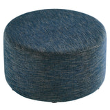Callum Weave Azure Large 29" Round Woven Heathered Fabric Upholstered Ottoman - Ornate Home