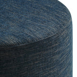 Callum Weave Azure Large 29" Round Woven Heathered Fabric Upholstered Ottoman - Ornate Home