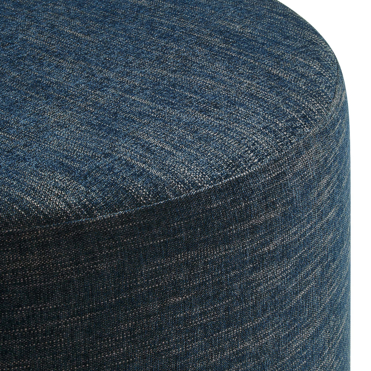 Callum Weave Azure Large 29" Round Woven Heathered Fabric Upholstered Ottoman - Ornate Home