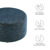 Callum Weave Azure Large 29" Round Woven Heathered Fabric Upholstered Ottoman - Ornate Home