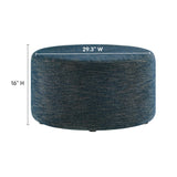 Callum Weave Azure Large 29" Round Woven Heathered Fabric Upholstered Ottoman - Ornate Home
